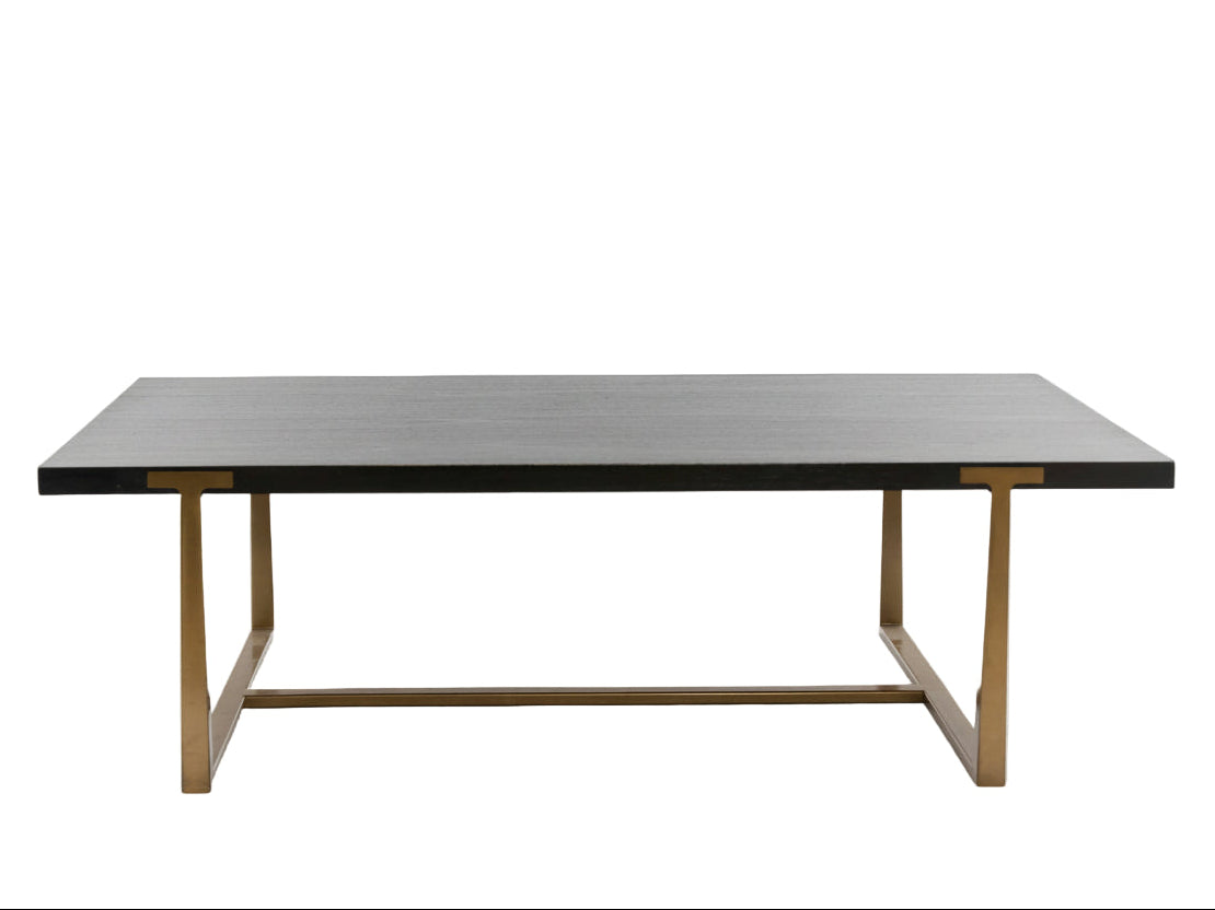 Mesa de centro madera, patas de fierro doradas