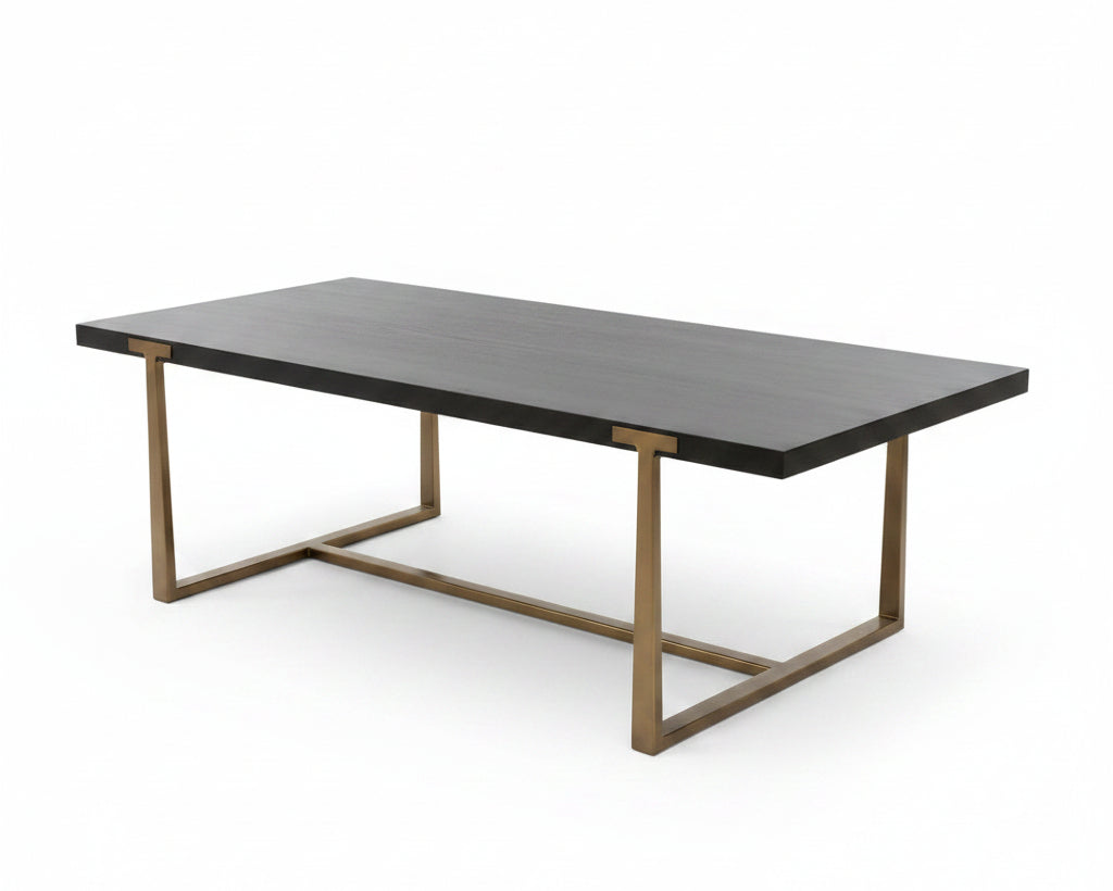 Mesa de centro madera, patas de fierro doradas