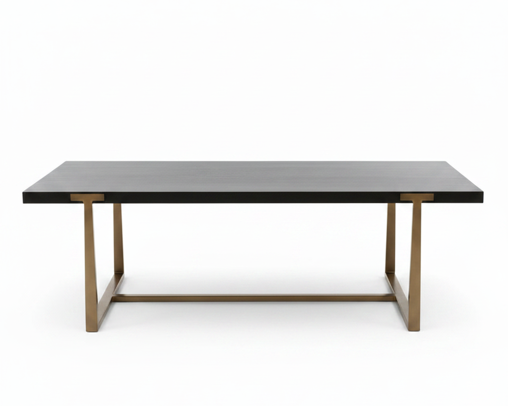 Mesa de centro madera, patas de fierro doradas